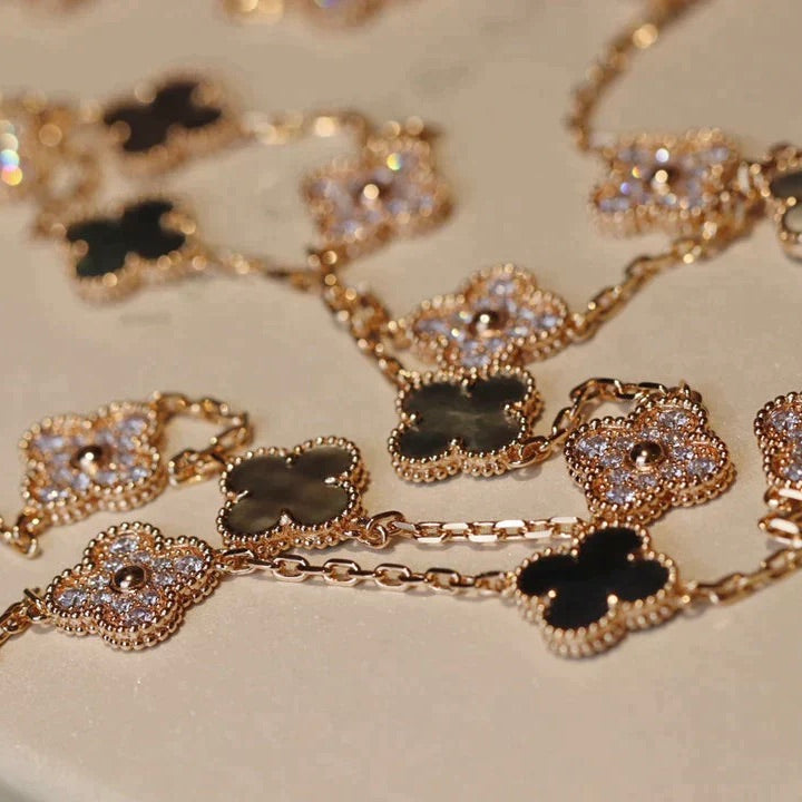 [Regal Jewels]CLOVER 20 MOTIFS DARK MOP DIAMOND  NECKLACE