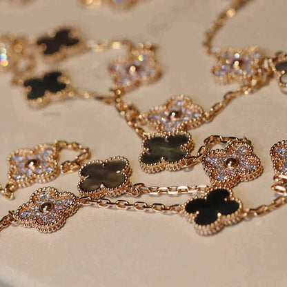 [Regal Jewels]CLOVER 20 MOTIFS DARK MOP DIAMOND  NECKLACE