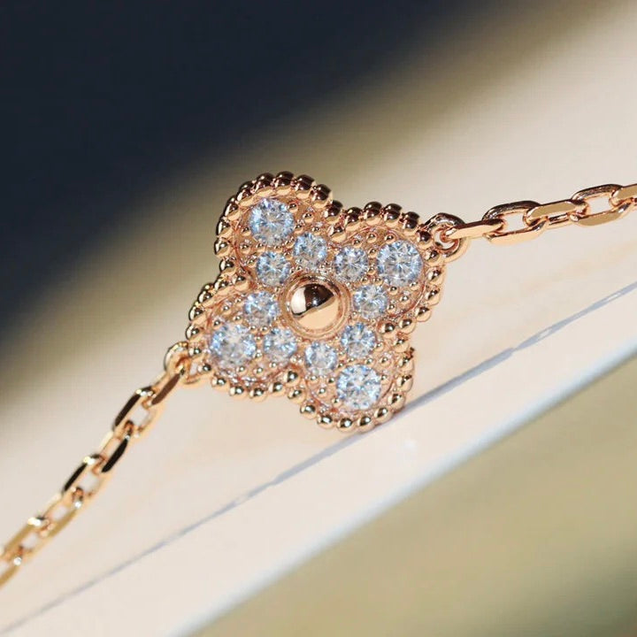 [Regal Jewels]CLOVER 20 MOTIFS DARK MOP DIAMOND  NECKLACE