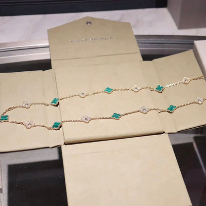 [Regal Jewels]CLOVER 20 MOTIFS MALACHITE DIAMOND NECKLACE