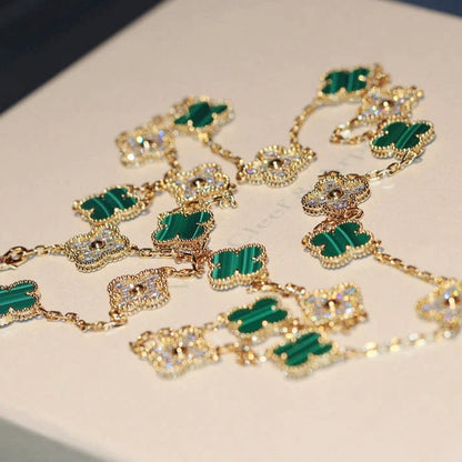 [Regal Jewels]CLOVER 20 MOTIFS MALACHITE DIAMOND NECKLACE