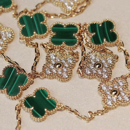 [Regal Jewels]CLOVER 20 MOTIFS MALACHITE DIAMOND NECKLACE