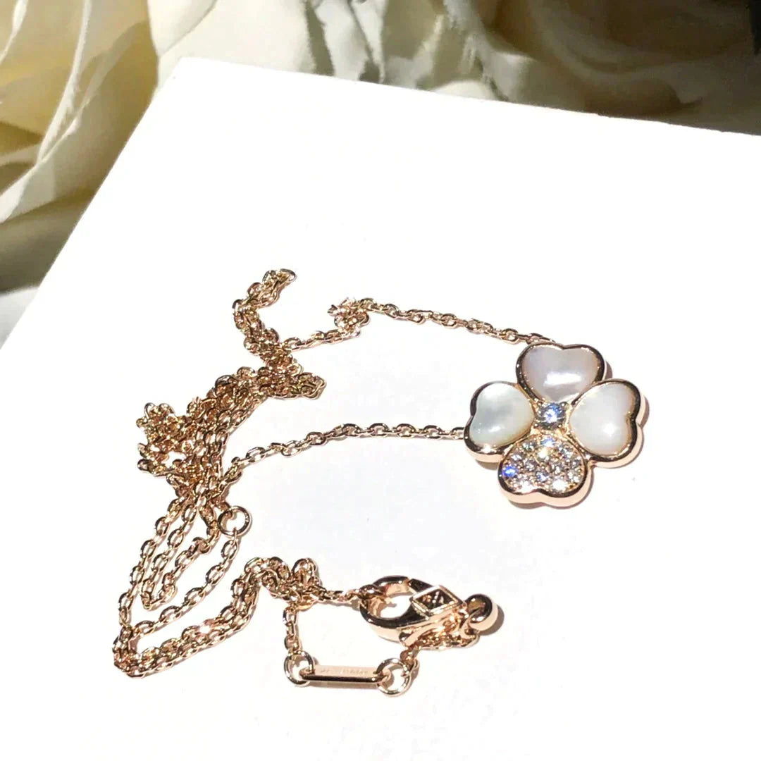 [Regal Jewels]CLOVER MOP DIAMOND ROSE GOLD NECKLACE