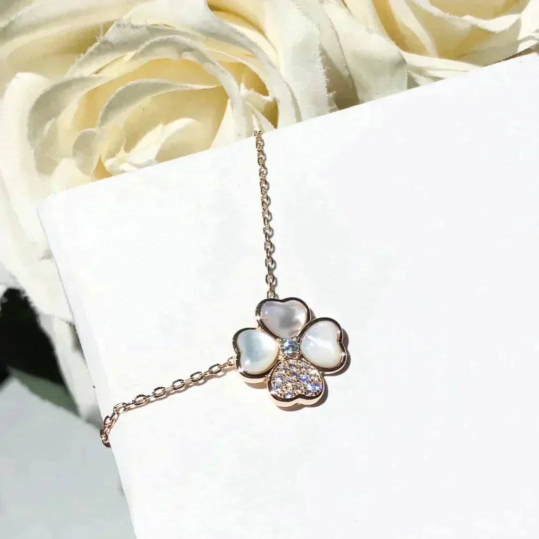 [Regal Jewels]CLOVER MOP DIAMOND ROSE GOLD NECKLACE