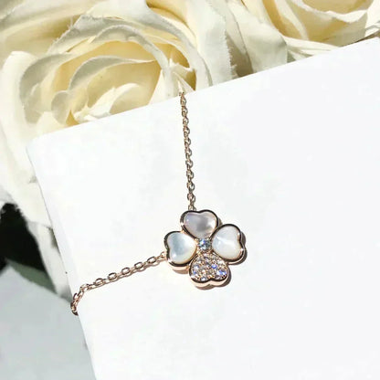 [Regal Jewels]CLOVER MOP DIAMOND ROSE GOLD NECKLACE