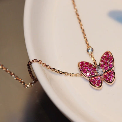 [Regal Jewels]BUTTERFLY RED DIAMOND ROSE GOLD NECKLACE