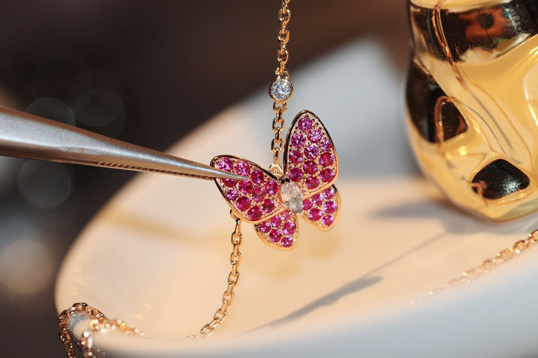 [Regal Jewels]BUTTERFLY RED DIAMOND ROSE GOLD NECKLACE