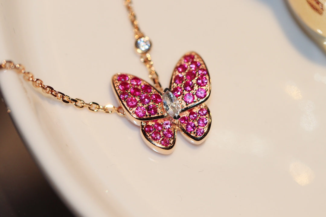 [Regal Jewels]BUTTERFLY RED DIAMOND ROSE GOLD NECKLACE