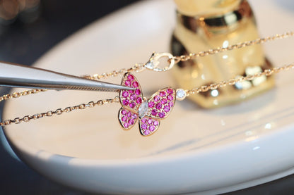 [Regal Jewels]BUTTERFLY RED DIAMOND ROSE GOLD NECKLACE