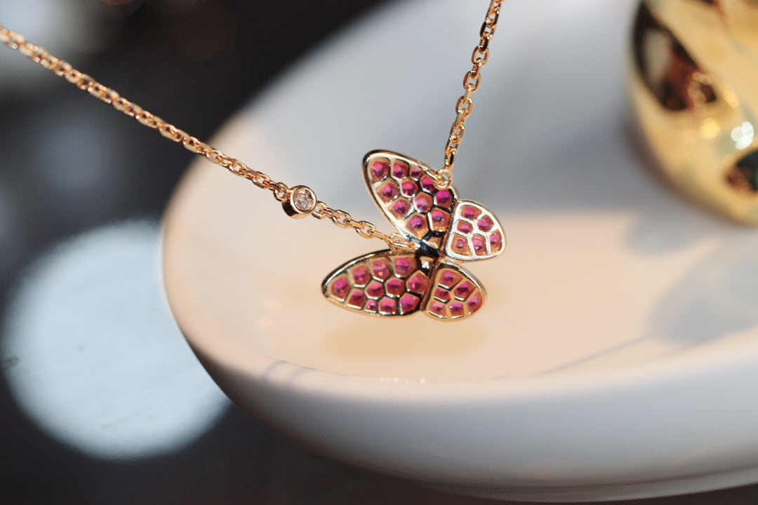 [Regal Jewels]BUTTERFLY RED DIAMOND ROSE GOLD NECKLACE