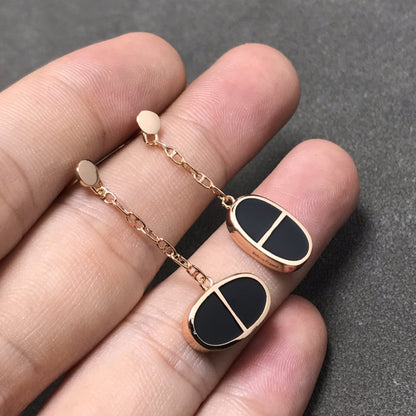 [Regal Jewels]CHAINE VERSO BLACK CERAMIC SILVER EARRINGS