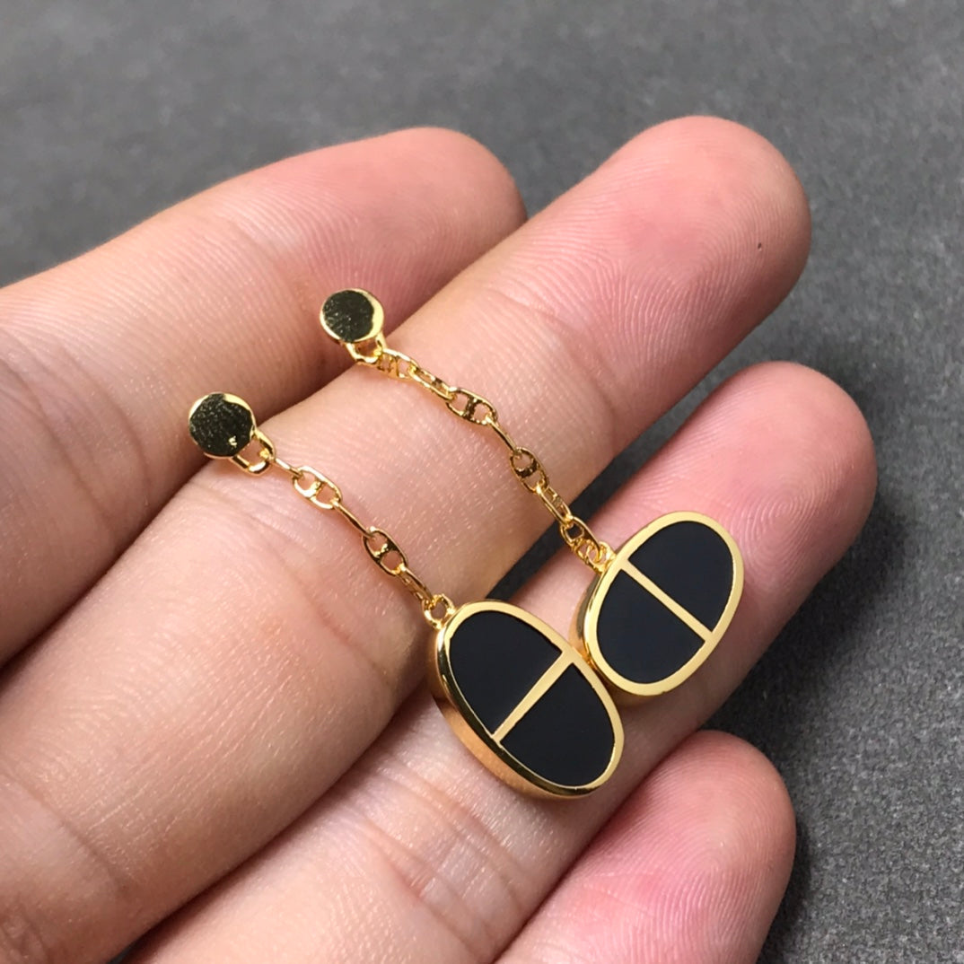 [Regal Jewels]CHAINE VERSO BLACK CERAMIC SILVER EARRINGS
