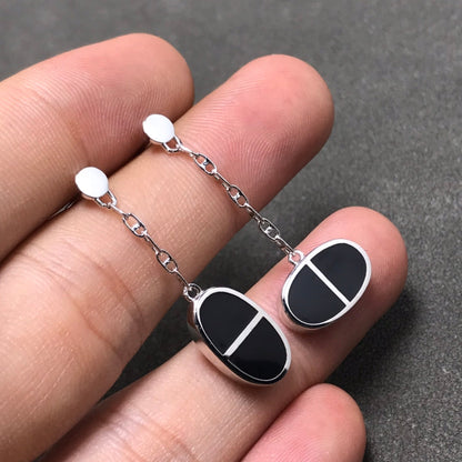 [Regal Jewels]CHAINE VERSO BLACK CERAMIC SILVER EARRINGS