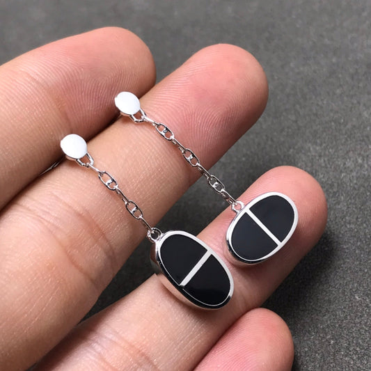 [Regal Jewels]CHAINE VERSO BLACK CERAMIC SILVER EARRINGS