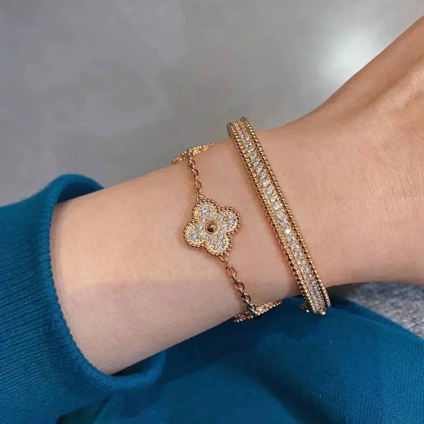 [Regal Jewels]CLOVER 5 MOTIF FULL DIAMOND BRACELET COLLECTION