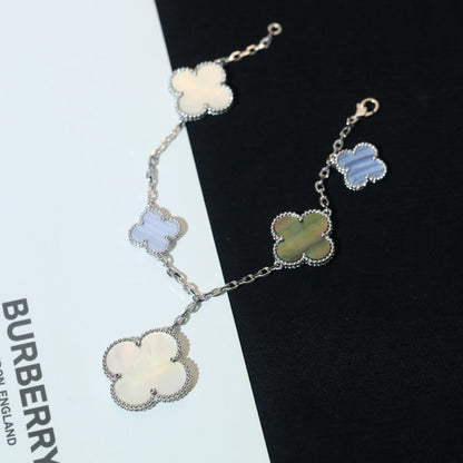 [Regal Jewels]CLOVER BRACELET 5 MOTIFS MOP CHALCEDONY SILVER