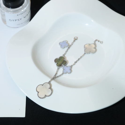 [Regal Jewels]CLOVER BRACELET 5 MOTIFS MOP CHALCEDONY SILVER