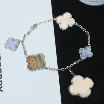 [Regal Jewels]CLOVER BRACELET 5 MOTIFS MOP CHALCEDONY SILVER
