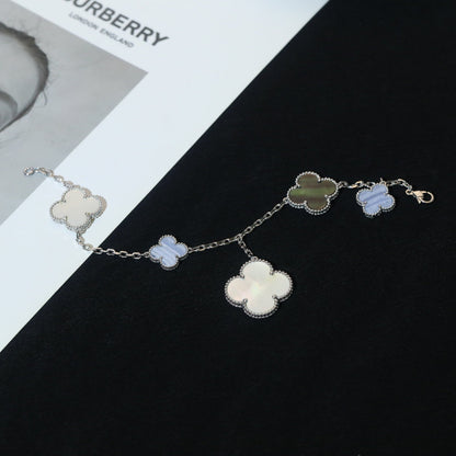 [Regal Jewels]CLOVER BRACELET 5 MOTIFS MOP CHALCEDONY SILVER