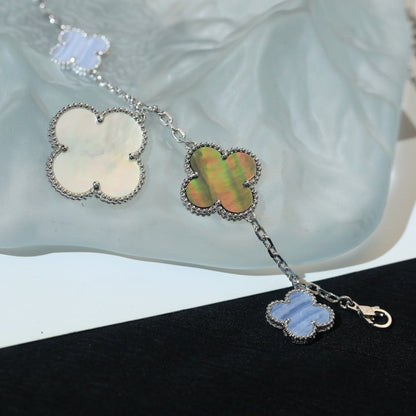 [Regal Jewels]CLOVER BRACELET 5 MOTIFS MOP CHALCEDONY SILVER