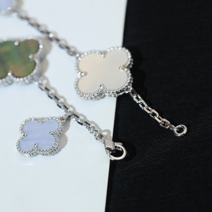 [Regal Jewels]CLOVER BRACELET 5 MOTIFS MOP CHALCEDONY SILVER