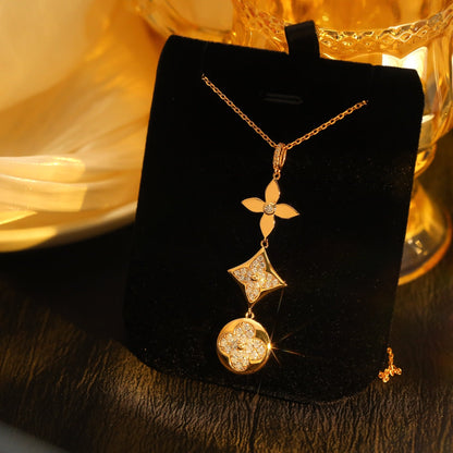 [Regal Jewels]STAR AND SUN DIAMOND PINK GOLD NECKLACE