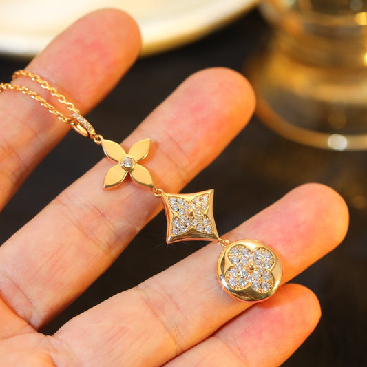 [Regal Jewels]STAR AND SUN DIAMOND PINK GOLD NECKLACE