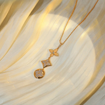 [Regal Jewels]STAR AND SUN DIAMOND PINK GOLD NECKLACE