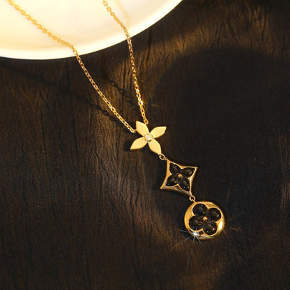 [Regal Jewels]STAR AND SUN ONYX PINK GOLD NECKLACE