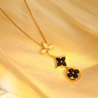[Regal Jewels]STAR AND SUN ONYX PINK GOLD NECKLACE