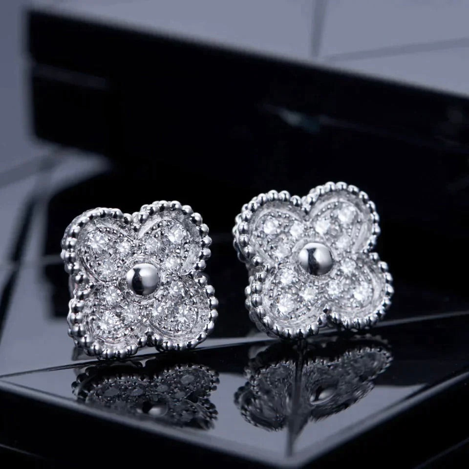 [Regal Jewels]CLOVER 1 MOTIFS DIAMOND STUD EARRINGS SILVER