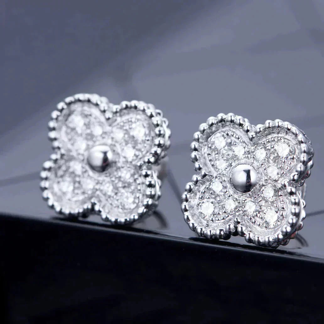 [Regal Jewels]CLOVER 1 MOTIFS DIAMOND STUD EARRINGS SILVER