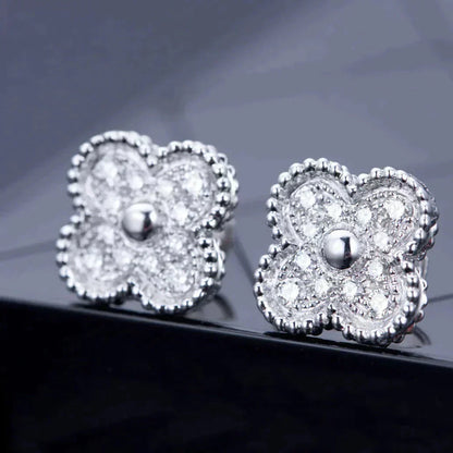 [Regal Jewels]CLOVER 1 MOTIFS DIAMOND STUD EARRINGS SILVER