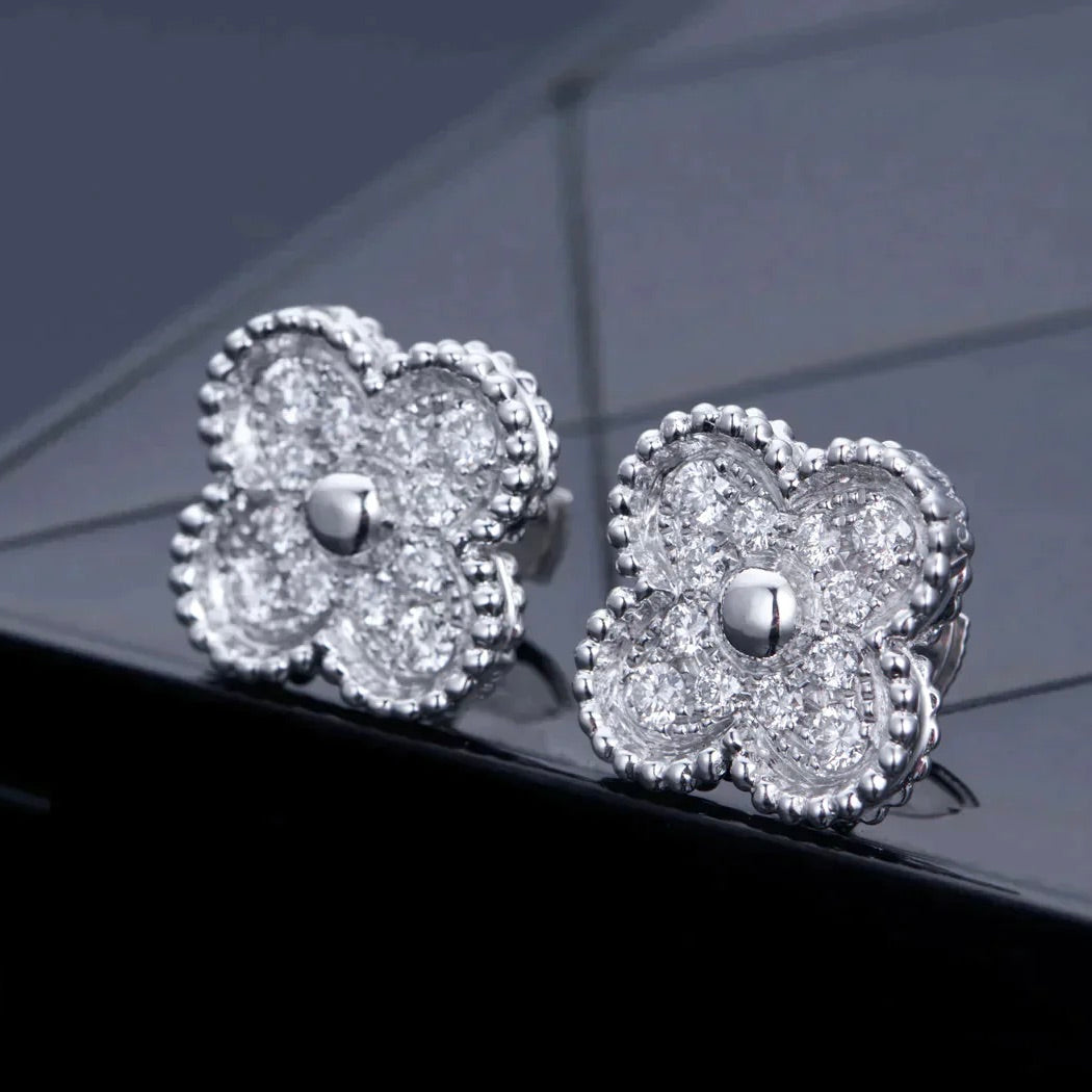 [Regal Jewels]CLOVER 1 MOTIFS DIAMOND STUD EARRINGS SILVER