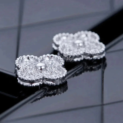 [Regal Jewels]CLOVER 1 MOTIFS DIAMOND STUD EARRINGS SILVER