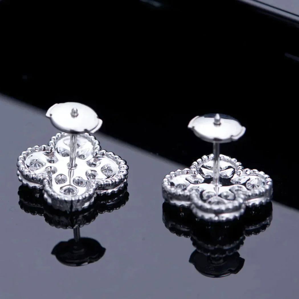[Regal Jewels]CLOVER 1 MOTIFS DIAMOND STUD EARRINGS SILVER