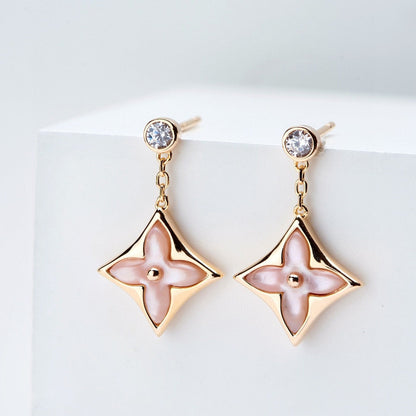 [Regal Jewels]DOUBLE STAR PINK GOLD MOP DROP EARRINGS
