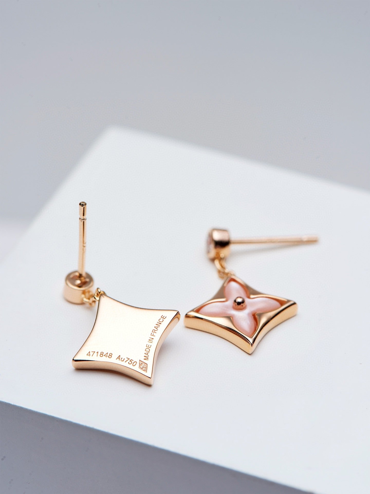 [Regal Jewels]DOUBLE STAR PINK GOLD MOP DROP EARRINGS