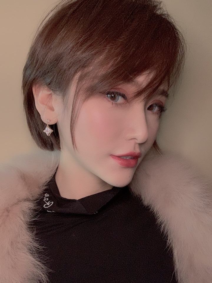 [Regal Jewels]DOUBLE STAR PINK GOLD MOP DROP EARRINGS