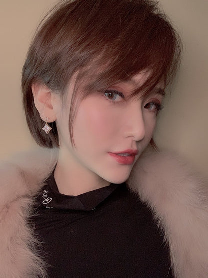 [Regal Jewels]DOUBLE STAR PINK GOLD MOP DROP EARRINGS