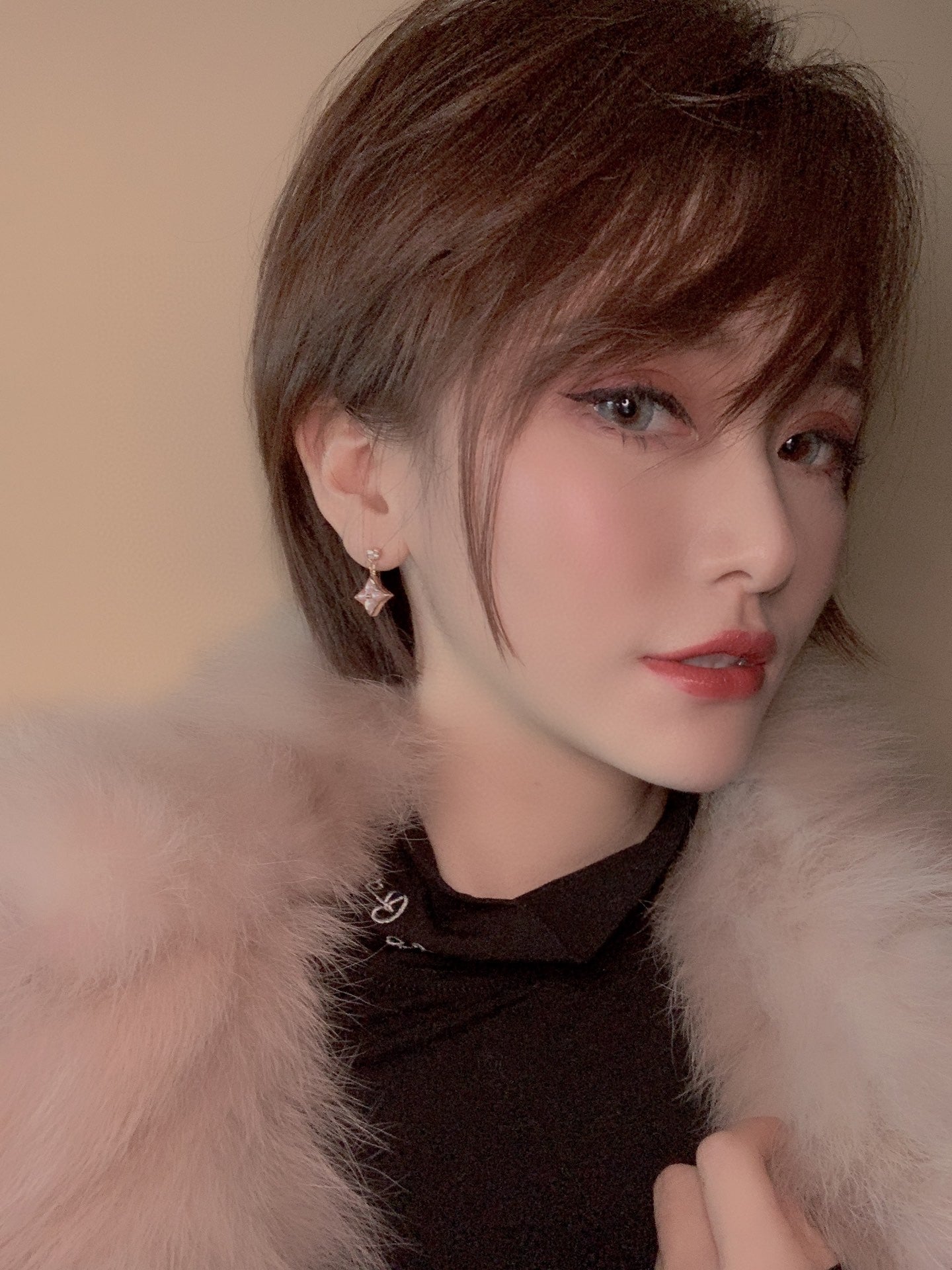 [Regal Jewels]DOUBLE STAR PINK GOLD MOP DROP EARRINGS