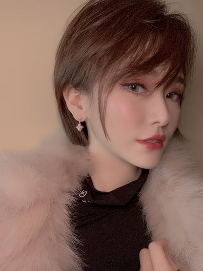 [Regal Jewels]DOUBLE STAR PINK GOLD MOP DROP EARRINGS
