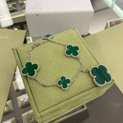 [Regal Jewels]CLOVER 5 MOTIFS SIVLER MALACHITE BRACELET