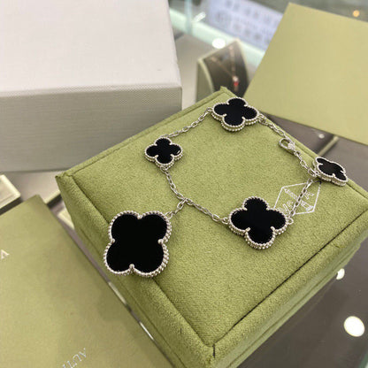 [Regal Jewels]CLOVER 5 MOTIFS SIVLER ONYX BRACELET