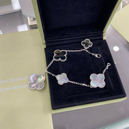 [Regal Jewels]CLOVER 5 MOTIFS SIVLER DARK MOP BRACELET