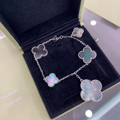 [Regal Jewels]CLOVER 5 MOTIFS SIVLER DARK MOP BRACELET