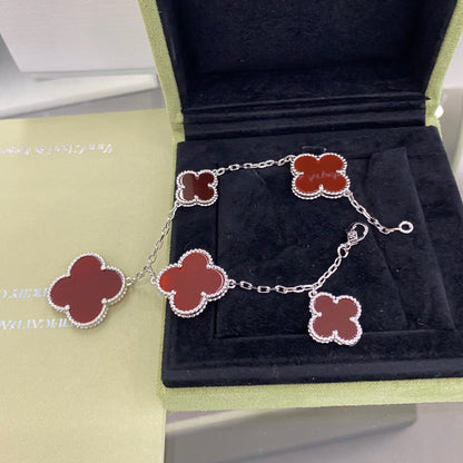 [Regal Jewels]CLOVER 5 MOTIFS SIVLER CARNELIAN BRACELET