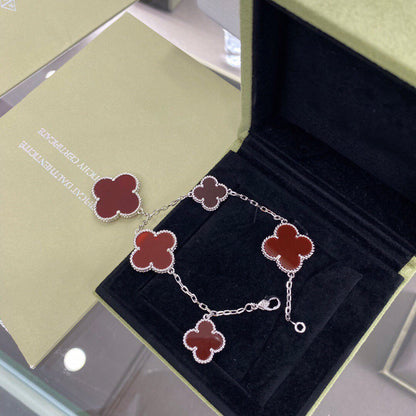 [Regal Jewels]CLOVER 5 MOTIFS SIVLER CARNELIAN BRACELET