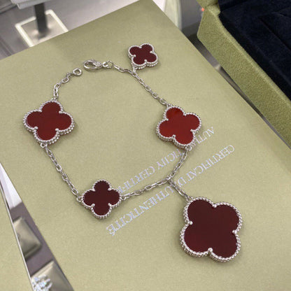 [Regal Jewels]CLOVER 5 MOTIFS SIVLER CARNELIAN BRACELET