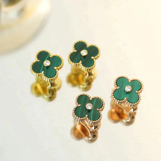 [Regal Jewels]CLOVER MEDIUM 1 MOTIFS MALACHITE DIAMOND EARRINGS